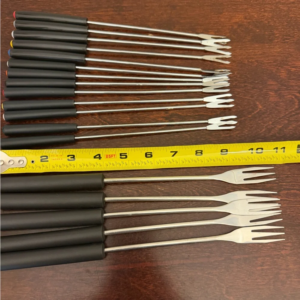 Vtg Fondue Skewers & Forks Mixed Lot Of 18 Stainless Plastic Handle Color Tip